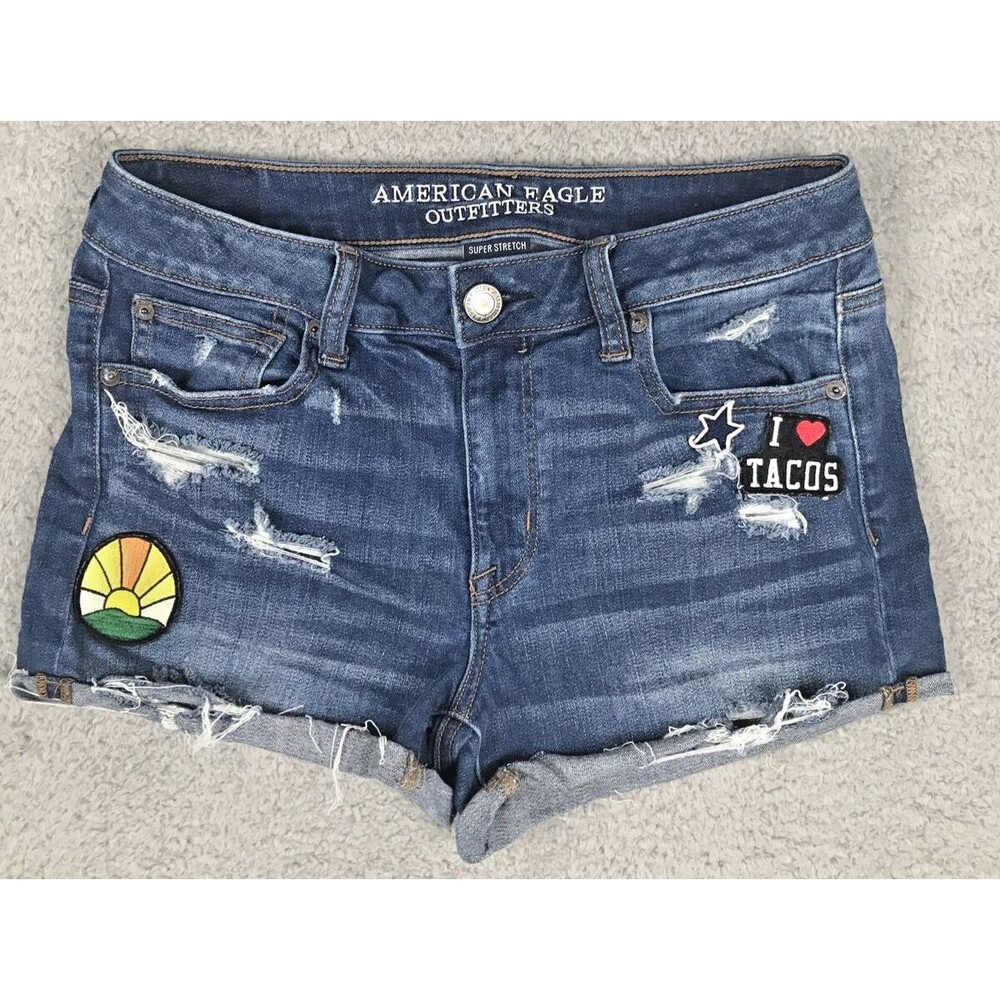 American Eagle Shorts 6 Hi Rise Cheeky Shortie Patches Distressed Cuffed Cutoff
